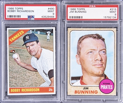 1966 & 1968 Lot of Two (2) Topps #490 Bobby Richardson & #215 Jim Bunning - PSA MINT 9